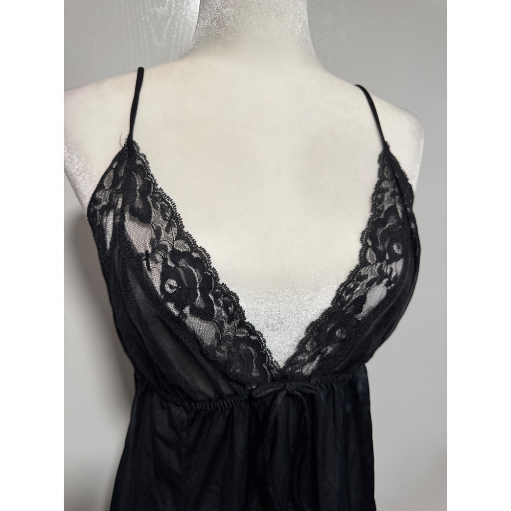 Vintage‎ Tres Chic Designs Black Lace Trim Babydoll Chemise Nightie Women's Med - Picture 2 of 4